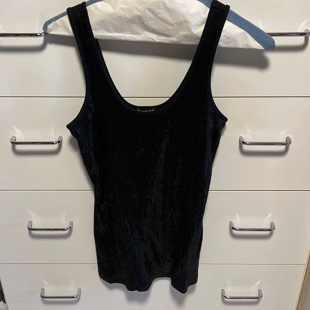Sexy black tank top with front sequence.